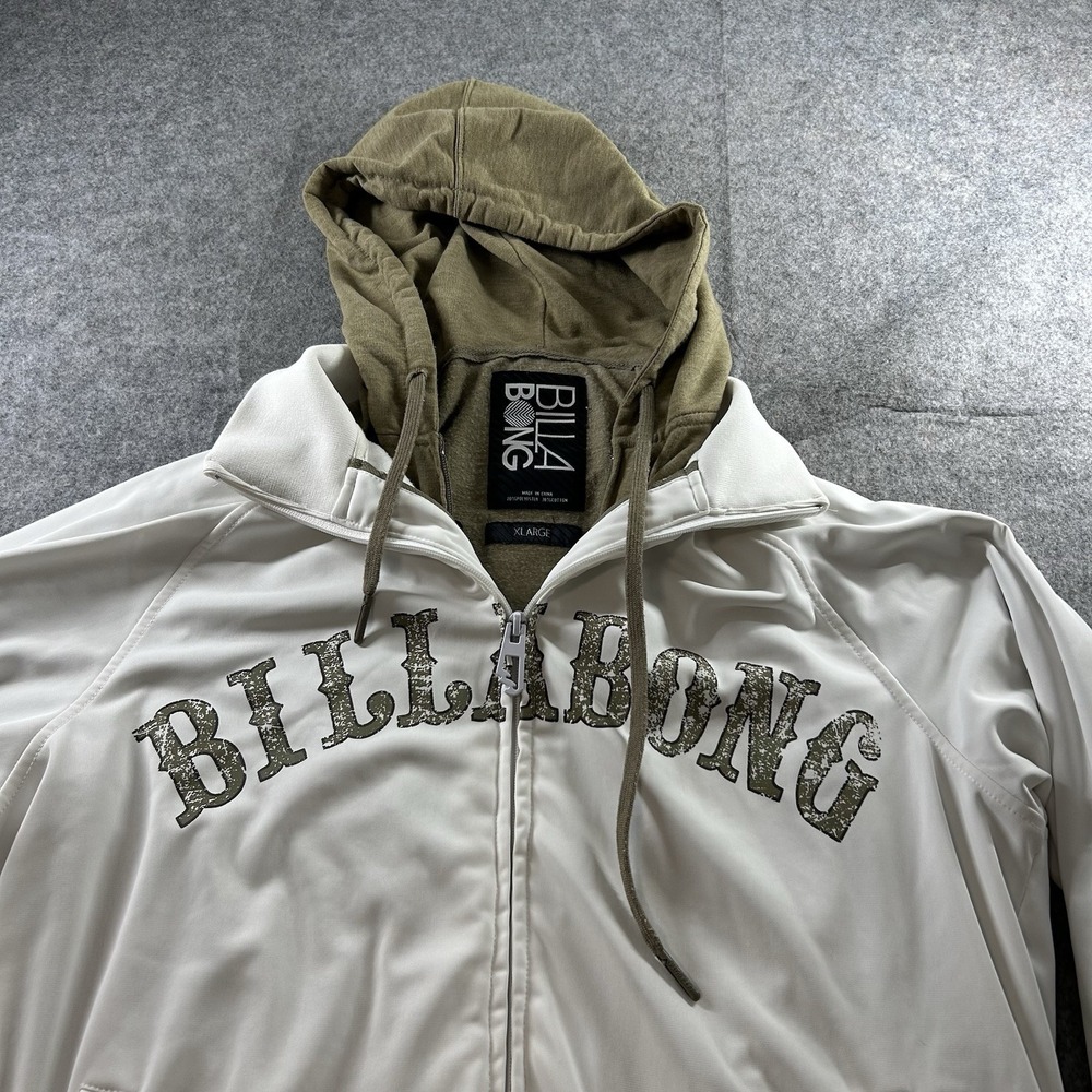 Vintage Billabong Jacket Mens XL Full Zip Hoodie White Green Y2K Layered Skater - Picture 2 of 7